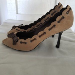 Linea Paolo Shoes 9.5 Tan Suede Bow 4" Heel New